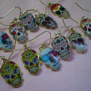 Mexican sugar skull earrings 1 pair mixed   no 2 are alike random pick
